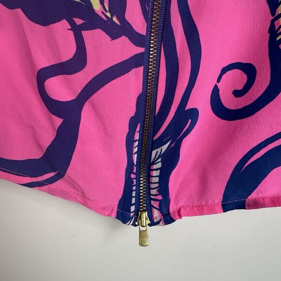 Lilly Pulitzer Women's Tank Top Size L 100% Silk Pink Zip Back Leaf Print - Picture 6 of 8